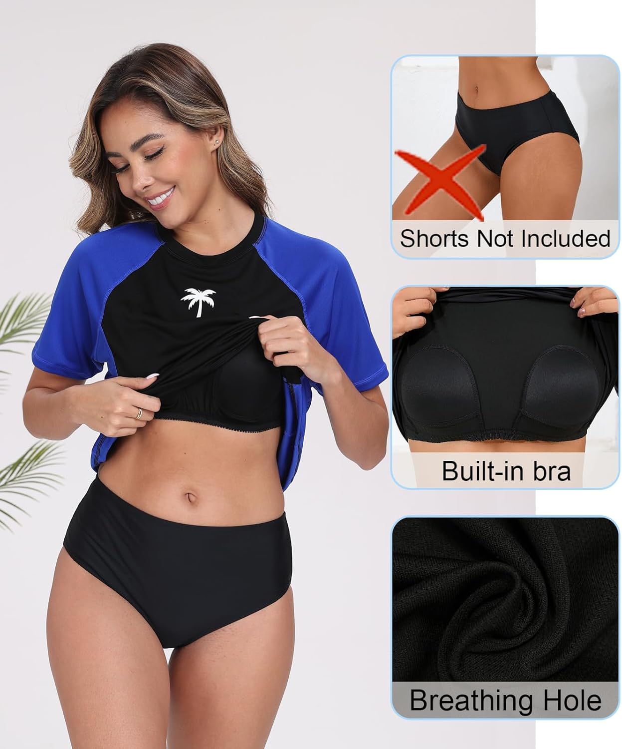 Halcurt Women's Short Sleeve Rash Guard Swim Shirt with Built in Bra UPF50+ Lightweight Quick Dry Swimsuit Top - Image 5
