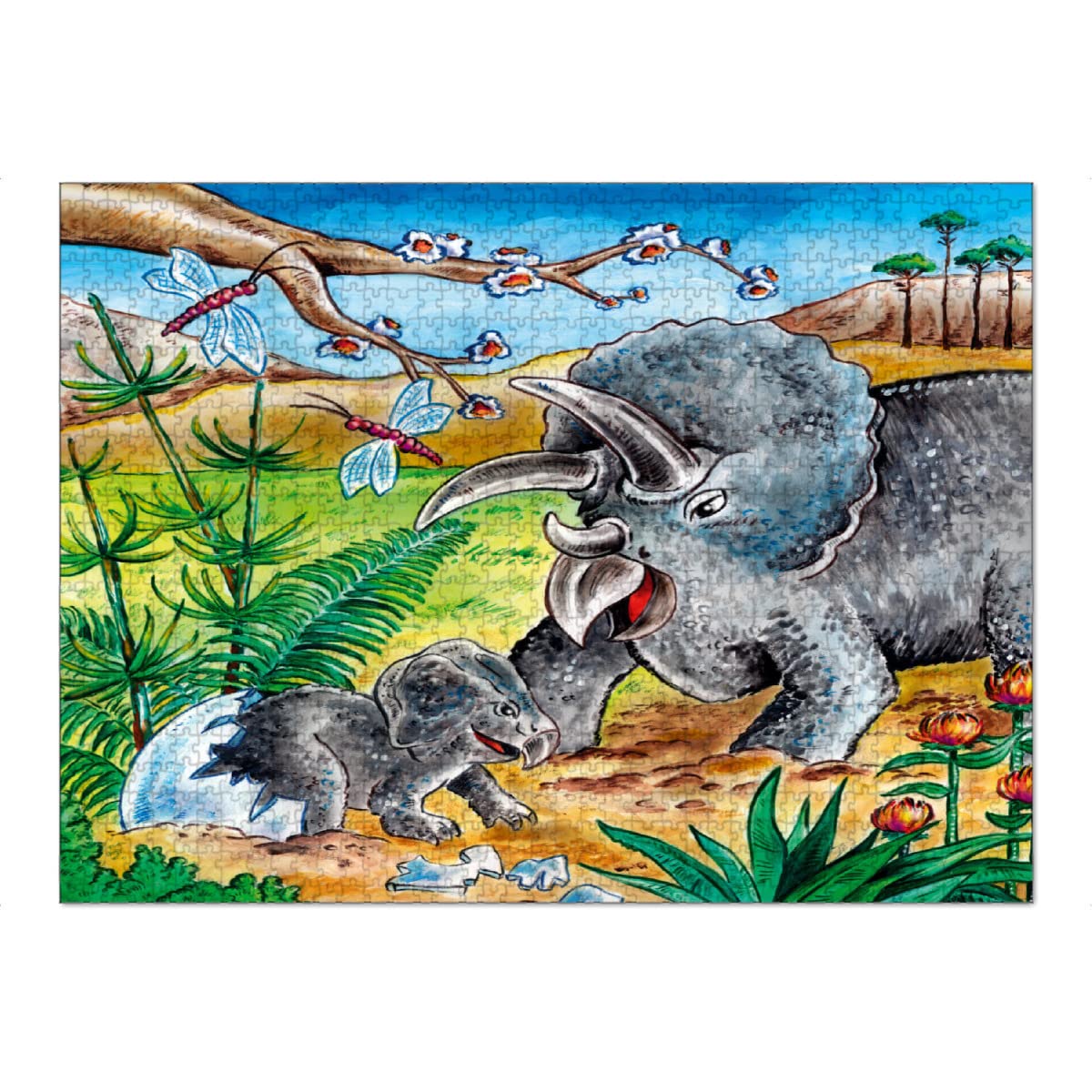 artboxONE-Puzzle XXL (1500 Teile) Natur Dinosaurier - Triceratops mit Kind - Puzzle urzeit Dinosaur Dinosaurier