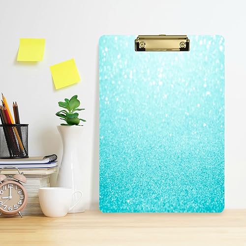 Miniatura 4 de Portapapeles acrílicos con purpurina azul claro, tamaño carta, de PVC, para estudiantes, mujeres, hombres y niños, tamaño estándar A4, 9 x 12.5