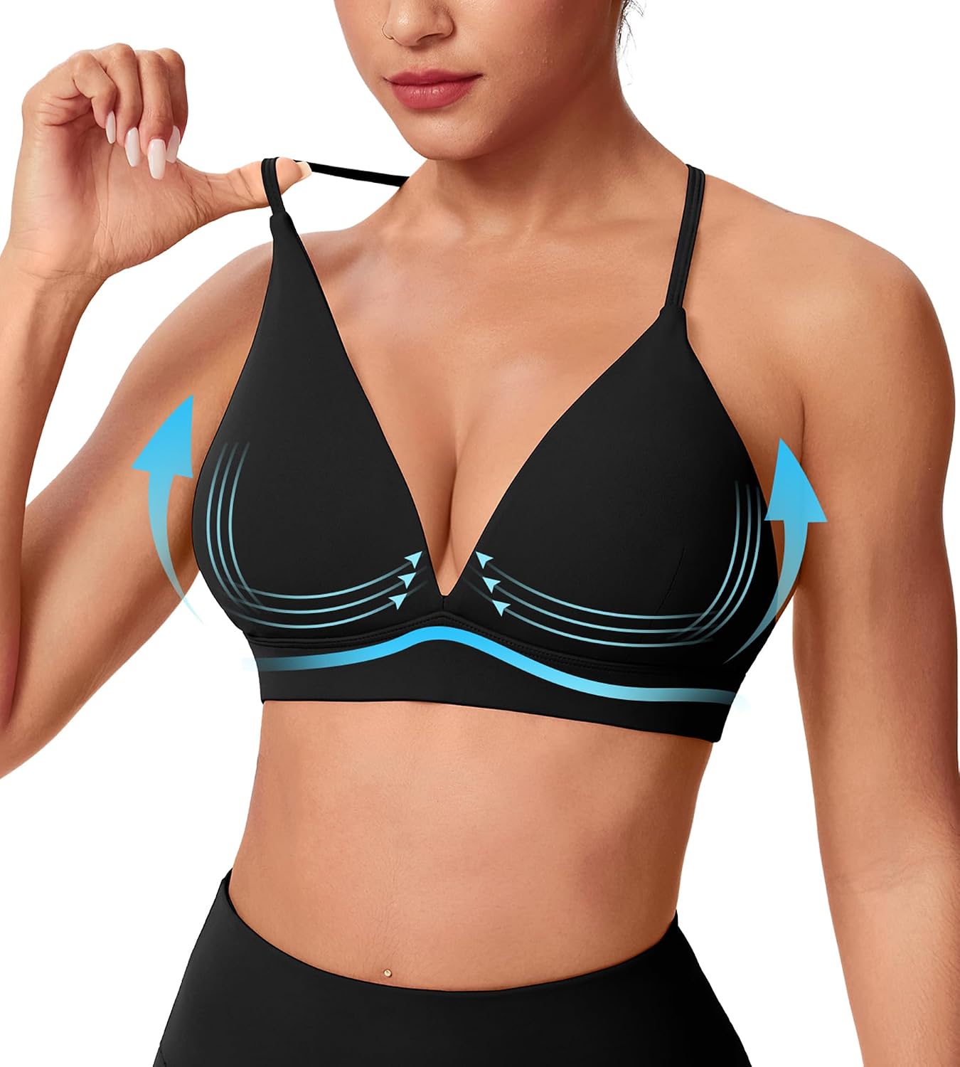 SPVISE Women's Triangle Bralette Sports Bra Adjustable Straps Bras Top | Deep V-Neck, Wireless, Cross Back, Removable Cups, Yoga, Everyday Bra, Bikini-Style Sports Bra, Soft, Sexy, Cute, Low Impact