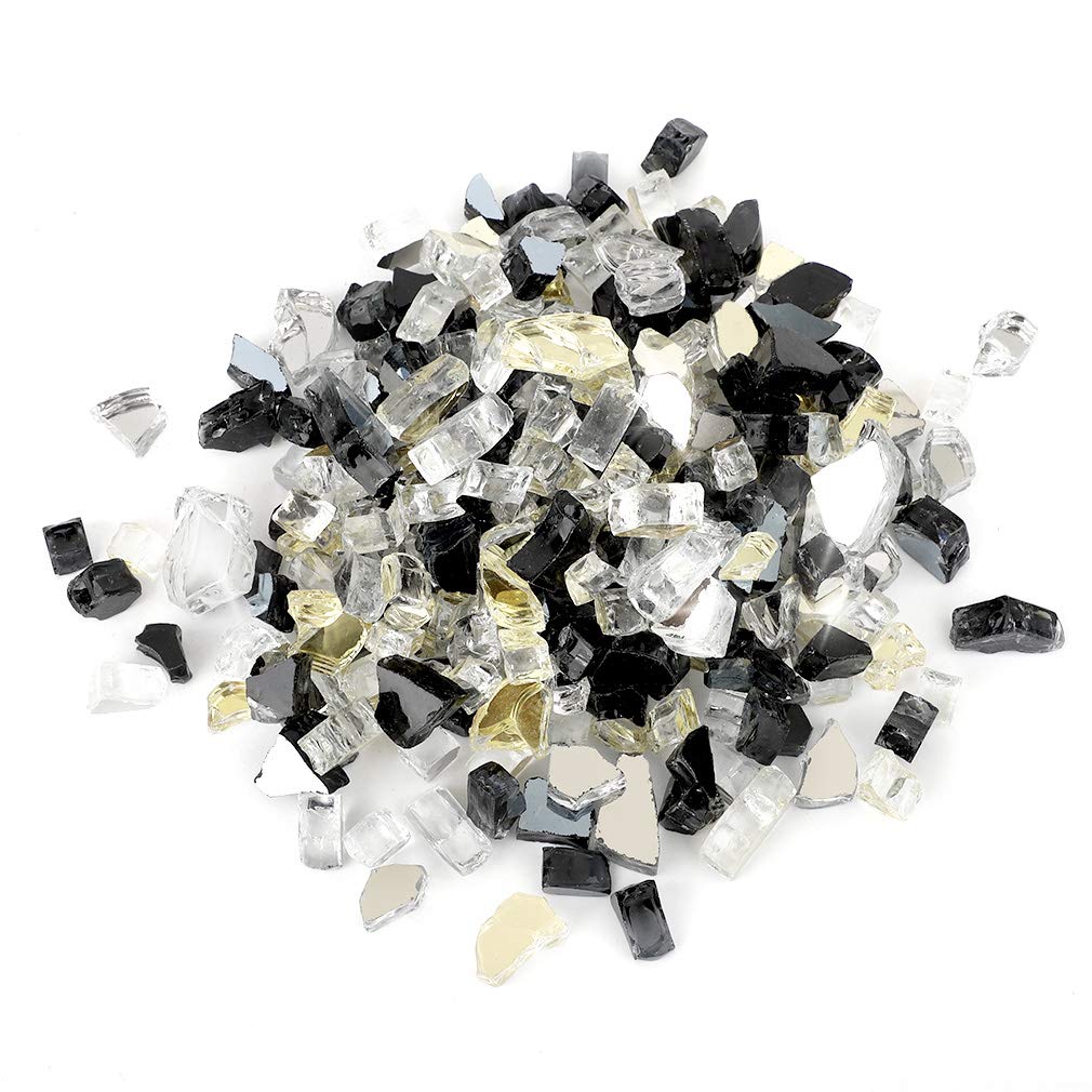 Stanbroil 4,5 kg 1/2 fuoco vetro misto onice nero, platino. Riflettente oro per interni ed esterni bracieri a gas e caminetti