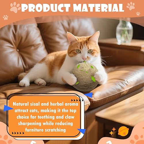 Miniatura 3 de Bola de sisal para gatos, bola rascadora natural interactiva grande de 6.3 pulgadas, rascador perfecto para ejercicio y diversión de gatos en
