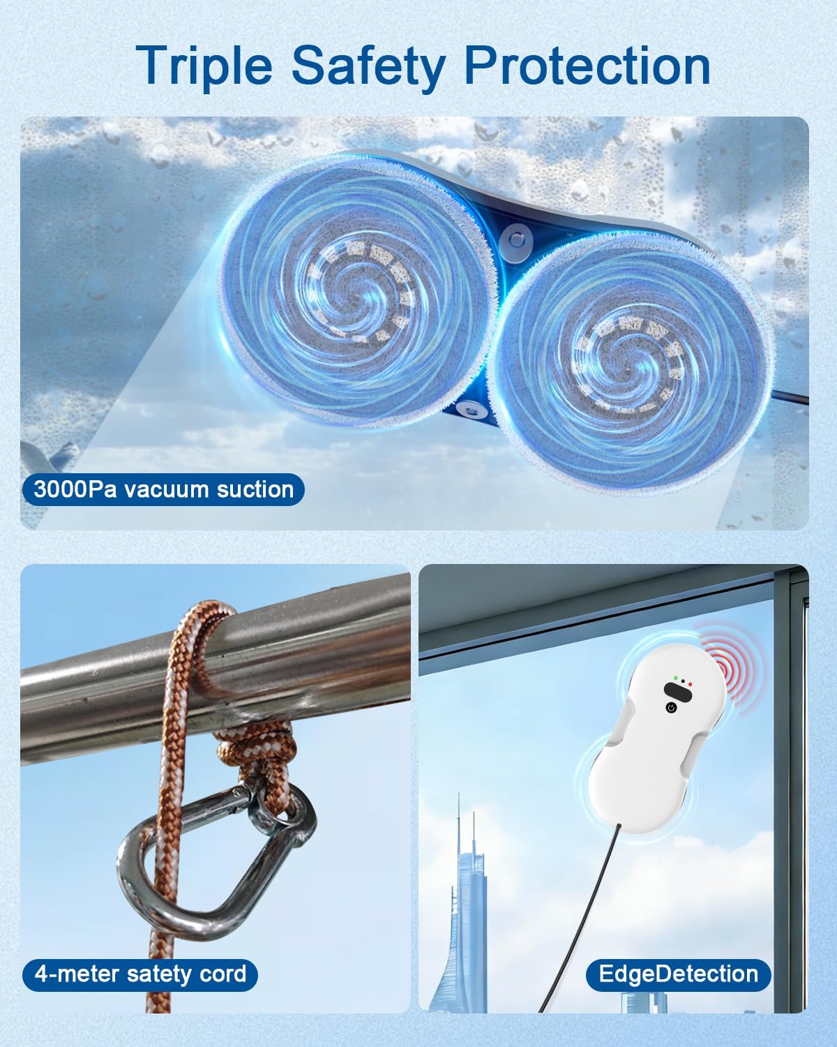 Window Cleaning Robot, Automatic Window Cleaner Robot with Dual Spray, Edge Detection, Intelligent Path Planning, 3000pa Strong Suction, Anti-Drop Protection for Glass