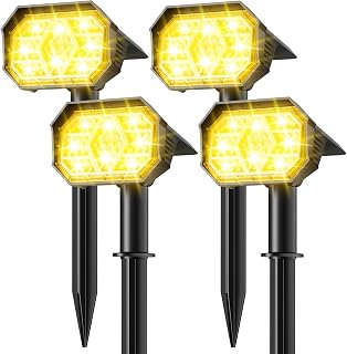 Brightown Solar Lights Outdoor with 58 LED & Auto ON/Off, IP67 Solar Spot Lights Outdoor with 3 Light Intensities. 2-in-1 Outdoor Solar Lights for Yard, Gardens, Flag and Pathways. 4Pcs (Warm White)