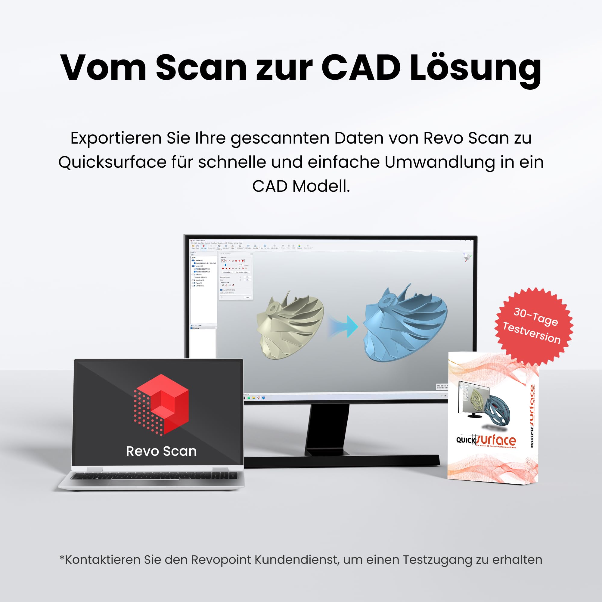 Revopoint POP 3 Plus 3D-Scanner für 3D-Druck, Handscanner mit 0,04mm hoher Präzision, Vollfarbscan für Mittlere Objekte, Quicksurface 30-Tage Testversion, Kompatibel mit Android/iOS/Win/macOS, Premium