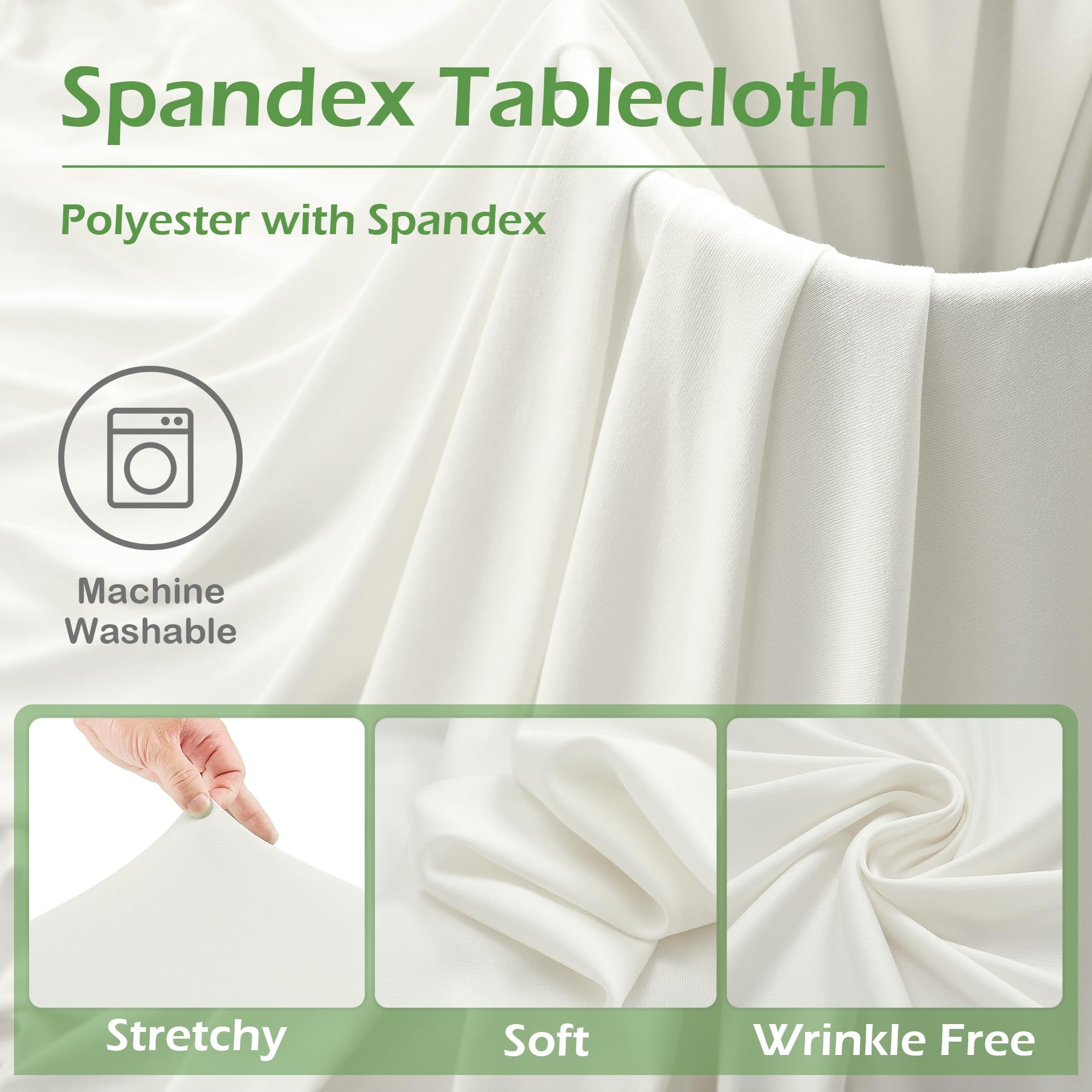 NSSONBEN Elfenbeinfarbene runde Spandex-Tischdecken mit gerüschtem Rock, knitterfrei, hohe Dehnung, 335,3 cm, 1,8 m, cremefarben, runde Spandex-Tischdecken 1,8 m, für Party, Hochzeit, Bankett