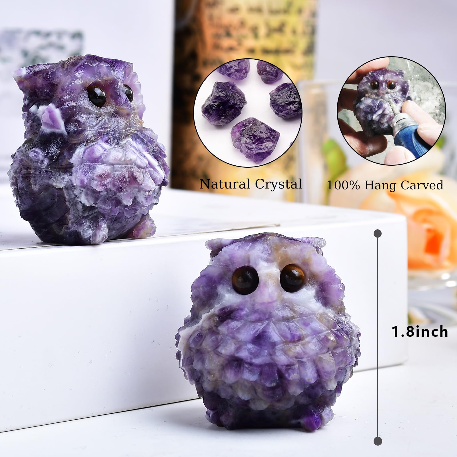 Amazon.co.jp: Ytbeoxk 1.9インチ アメジストフクロウ像、紫色の