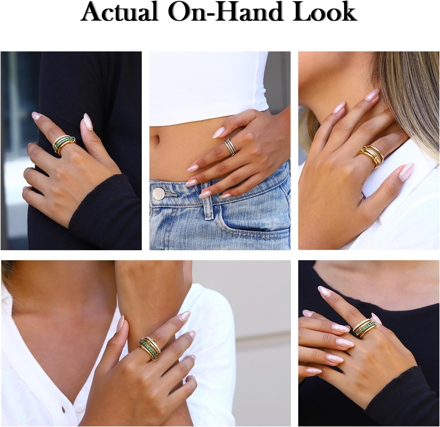 Gold Stackable Rings for Women,18K Gold Plated with Cubic Zirconia,Gold Stacked Multi Ring Interlocking Mixed Stacked Rings for Women Non Tarnish Size 5-10 - Image 6