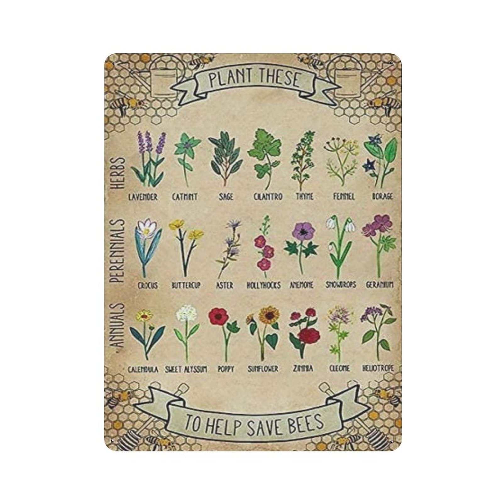 AOOEDM Plant These to Help Save Bees Vintage Tin Sign Metal Tin Signs for Man Cave Funny Art Wall Plaque Kitchen Bar Pub Coffee Shop Wall Decor