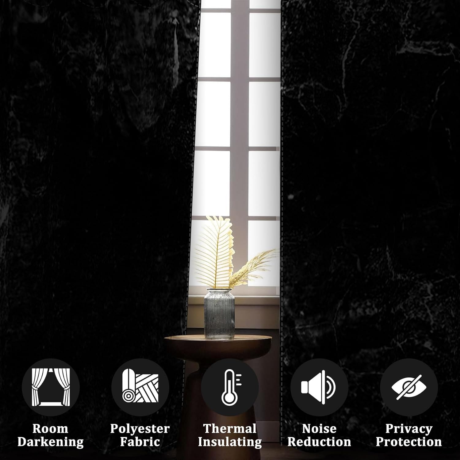 Renaiss Black Marble Blackout Curtains, Black and White Marble Texture Print Bedroom Window Curtains Luxury Modern Art Thermal Insulated Window Drapes for Kitchen 29W x 45L Set of 2 Panels