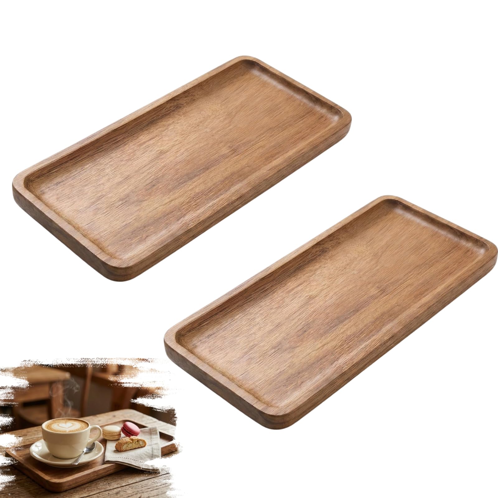Wooden Tray 2 Pack – 11.4x10.8x2cm Acacia Wood Serving Tray