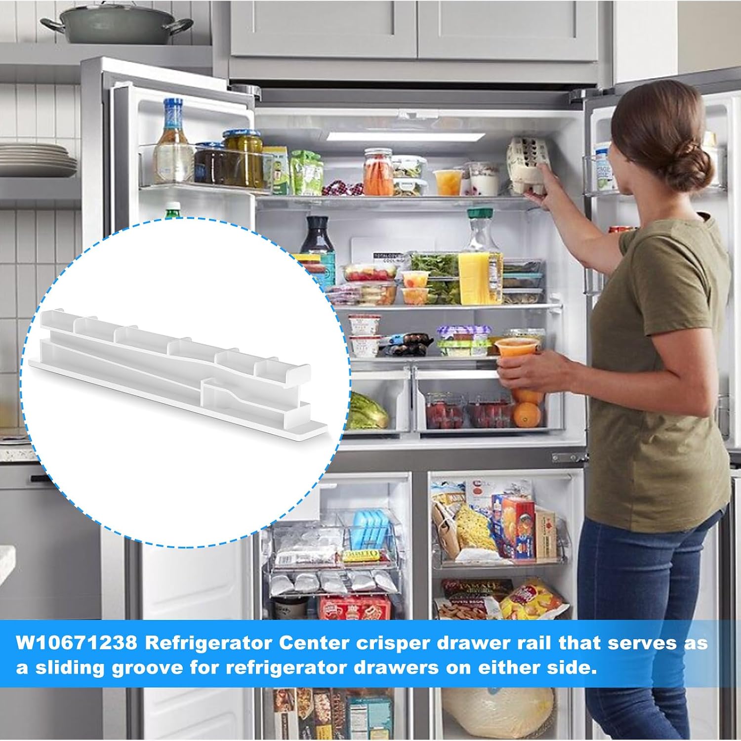 W10671238 Fridge Drawer Center Rail,Refrigerator Drawer Slide Rail for Whirlpool Kenmore KitchenAid Maytag Amana Refrigerator Drawer Parts WPW10671238 8208326 12530701