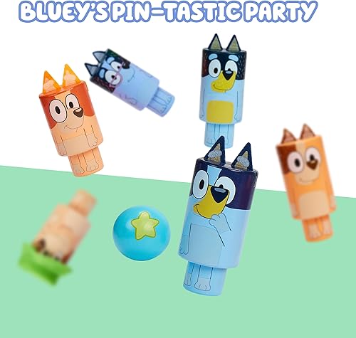Miniatura 4 de Bluey 8th Wonder - Juego de bolos de madera, juego de bolos de juguete con 6 pines de personaje y 1 bola de bolos, juguetes de juego para interiores