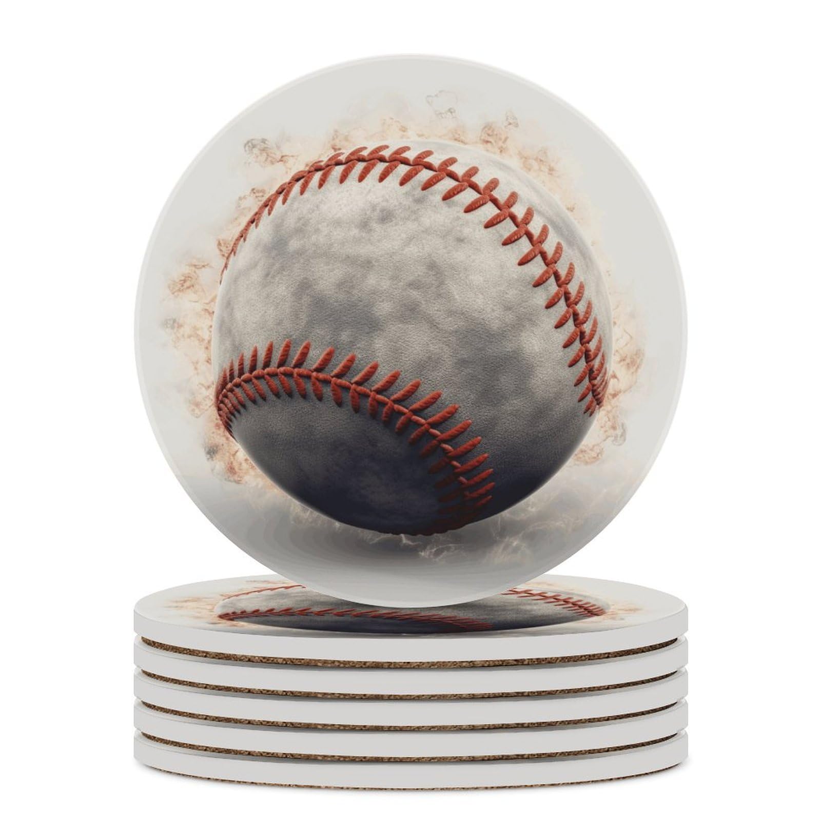 Baseball Coasters for Drinks Absorbing Round Ceramic Stone Coaster with Cork Base Coffee Cup Beverage Table Cup Mat Modern Style Bar Coaster Set for Home Decor