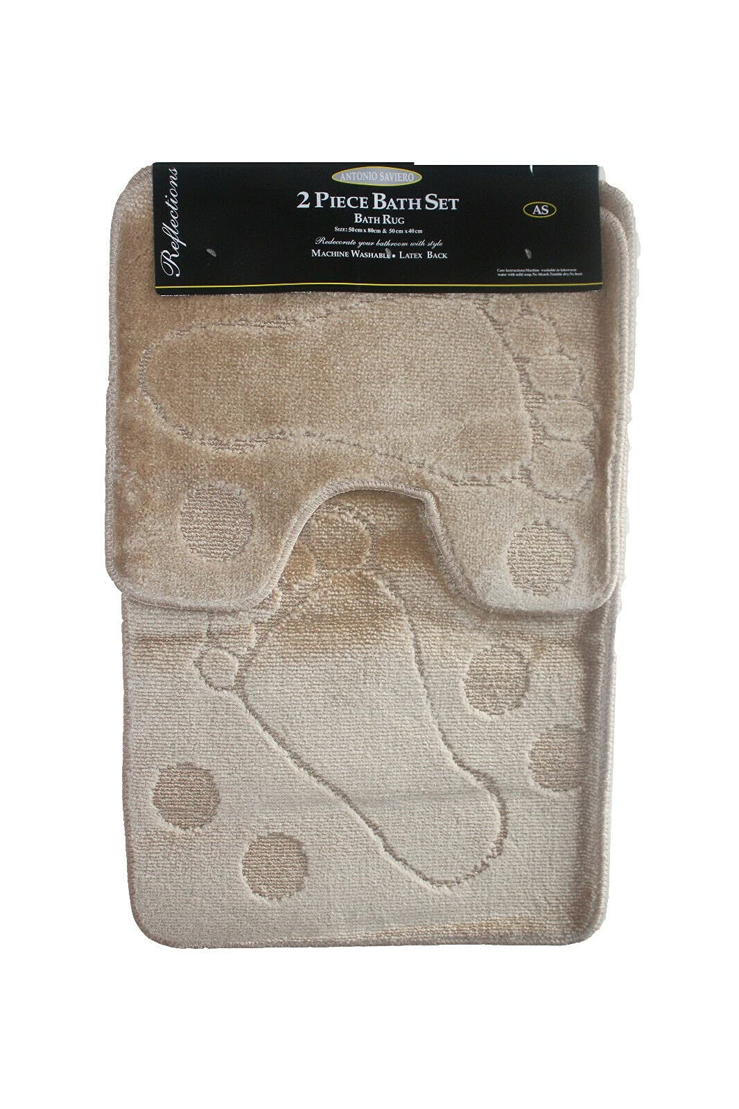 Large & Soft Bathroom Shower 2 Piece Bath Mat Set Non Slip & Toilet Pedestal Rug (Foot Style - Beige)