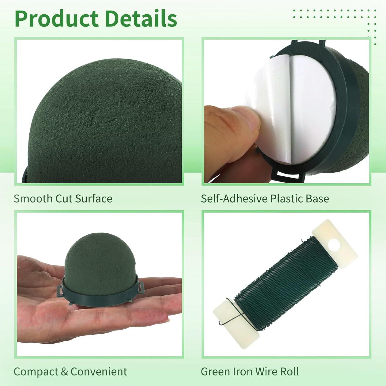 plantoky 24 PCS Floral Foam for Wine Bottle, Half-Round Blocks for Flower Arrangements, Sticky Floral Foam with 2 Rolls Green Iron Wire for Wedding Centerpieces, DIY Flower Crafts, Party Supplies