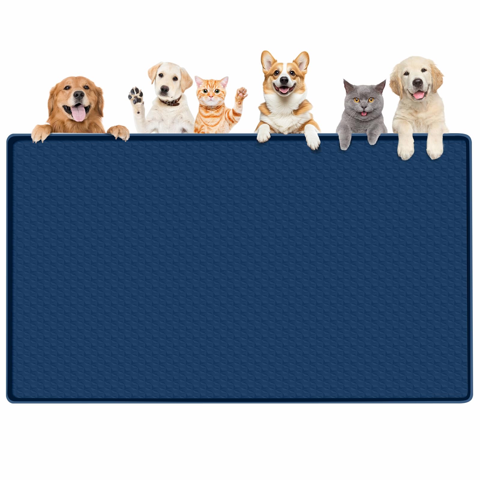 Dog Food Mat 51''x25.6'' Extra Large Dog Mat for Food and Water,Blue