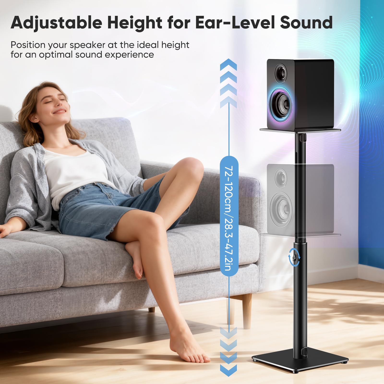 Soportes para Altavoces, Juego de 2 Soportes universales de Suelo para Altavoces de Sonido Envolvente, Altura Ajustable, Capacidad de 15 kg Cada uno, gestión de Cables, fácil Montaje, Antideslizantes