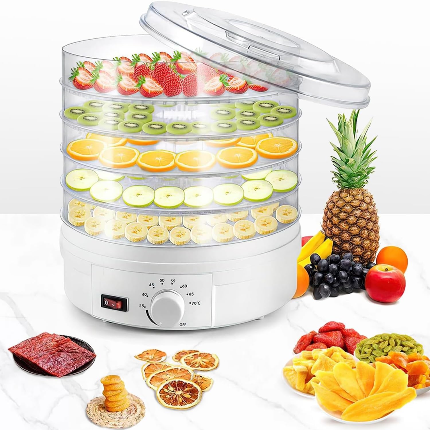 1pcs Food Dehydrator, 5 Tier and Digital Temperature Controls, Electric Food Preserver Machine with Powerful Drying Capacity for Fruits, Veggies, Meats & Dog Treats