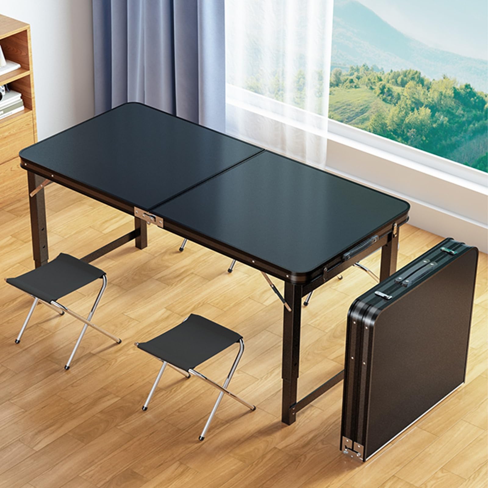 Tavolo da campeggio pieghevole portatile, altezza regolabile, alluminio + MDF, ideale per uso interno/esterno, picnic in spiaggia, 100 x 50 cm, leggero e facile da trasportare