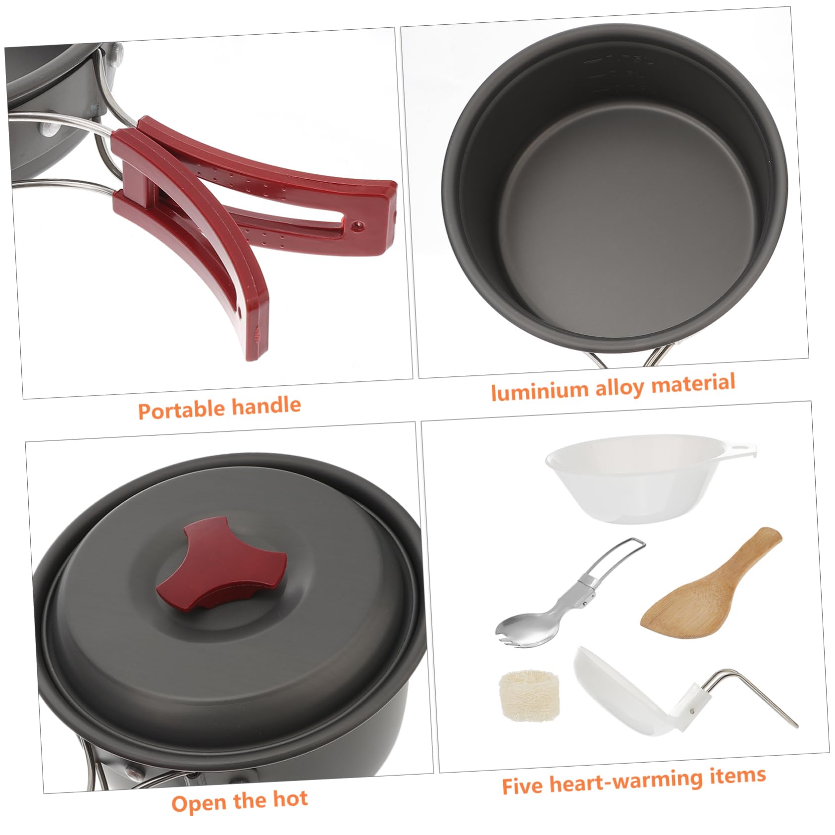 VANZACK Outdoor Pot Set Camping Cooking Pot Set Multi-Function Hiking Utensils Kit Heat-Resistant Handle