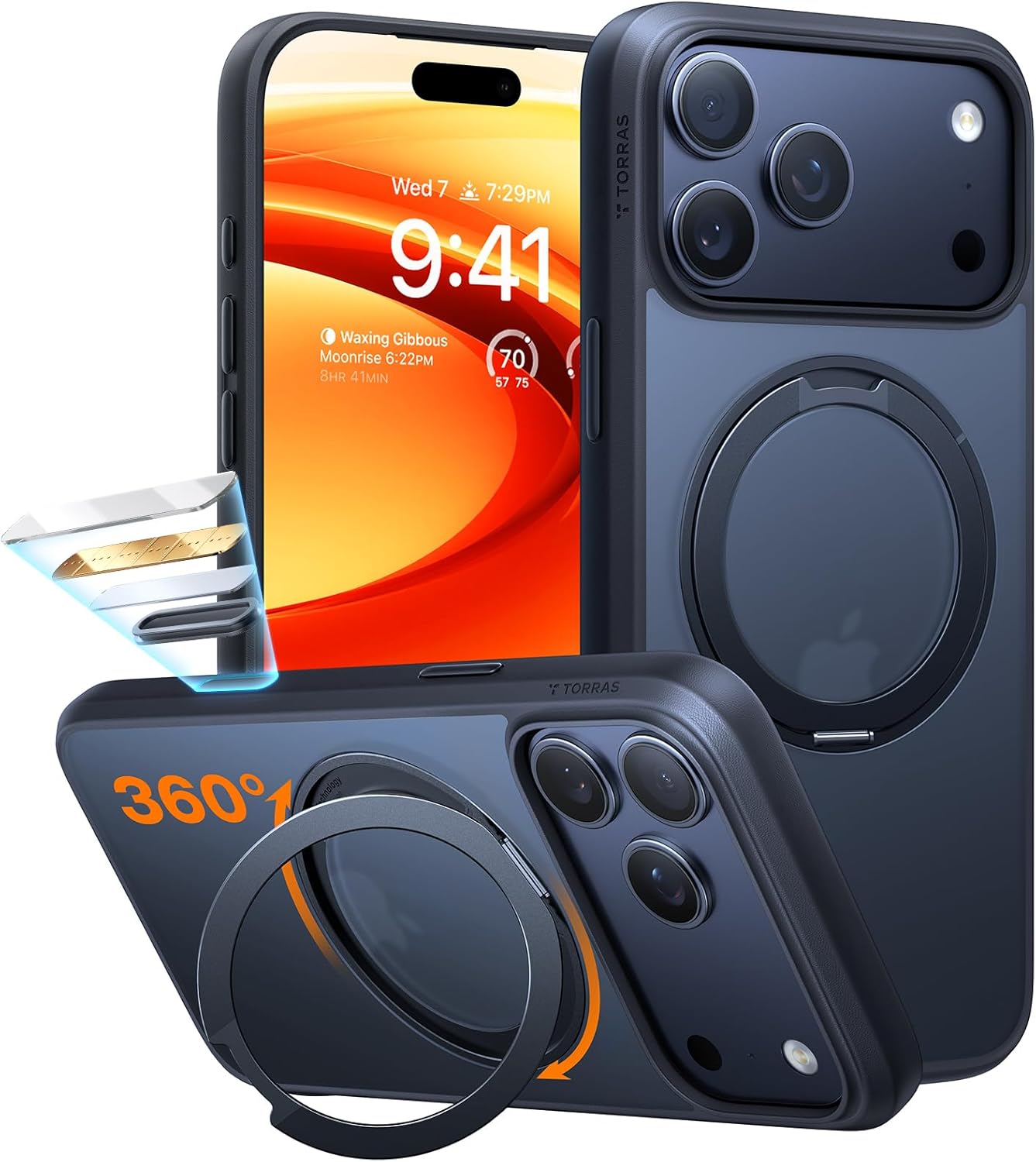 TORRAS Upgraded 360 Rotatable Magnetic Stand for iPhone 17 Pro Max Case, Fit for MagSafe with Ring, Mil-Grade Protection, Camera Control, Translucent Slim for iPhone 17 ProMax Case Ostand, Black Black for iPhone 17 Pro Max 6.9”