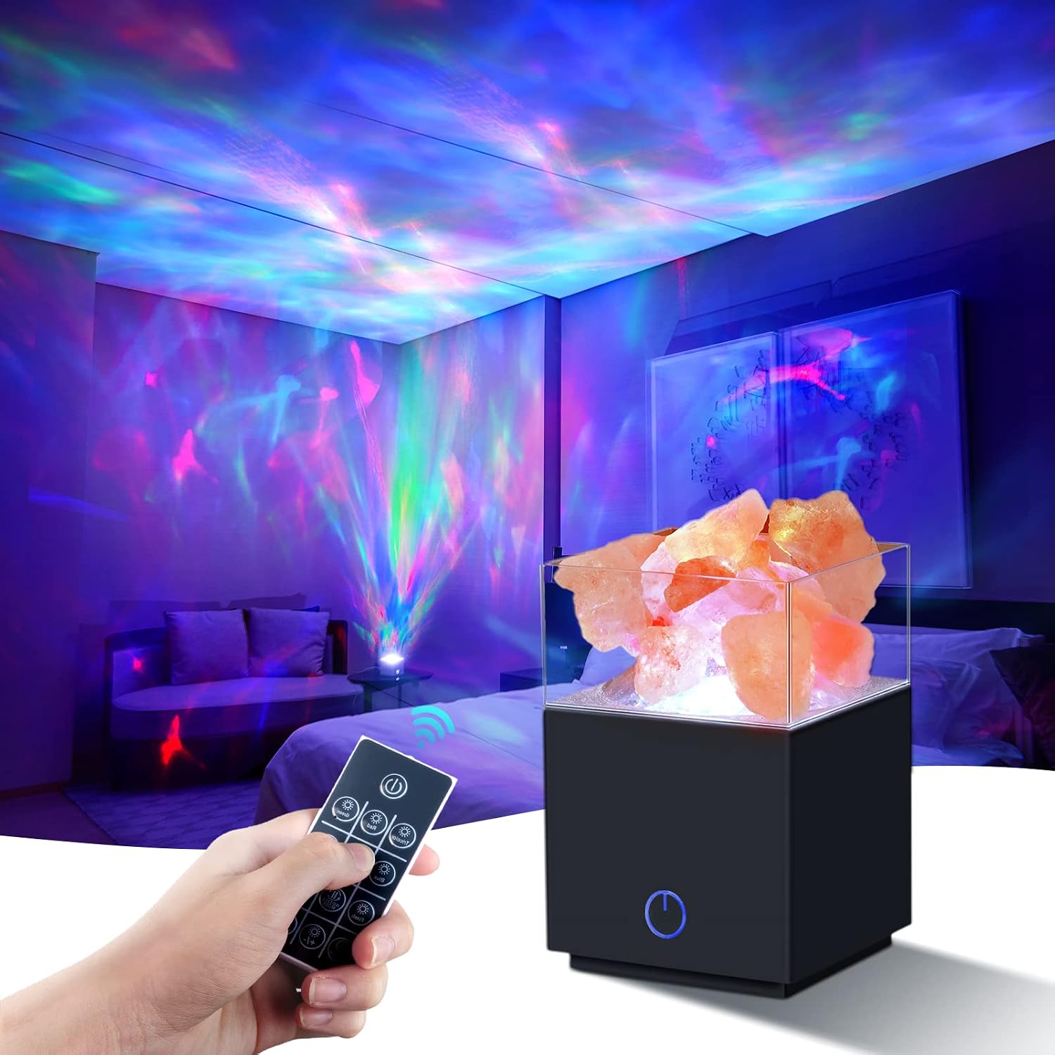 Galaxy Projector Salt Lamp Night Light 2 in 1 with Authentic Natural Himalayan Crystal, Colors LED Ceiling 3D Aurora Star, Bedroom Decor, Sleep Relax, Remote & Timing Gift for Girls Boys Baby