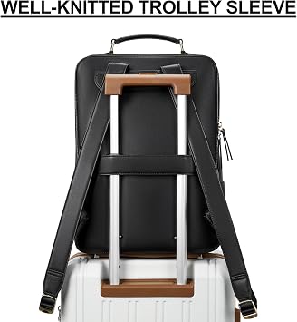 BOSTANTEN Leather Backpack 15.6 inch Laptop Bag Travel Casual Computer Backpack College Business Work Shoulder Bags with Trolley Sleeve for Women Men Black