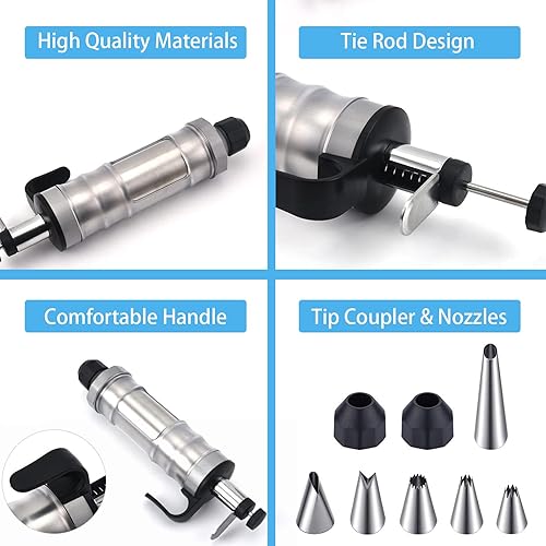 Miniatura 5 de FANTEXY Juego de jeringas para decoración de postres, kit de tuberías de glaseado de acero inoxidable, herramientas de decoración de pasteles, 6