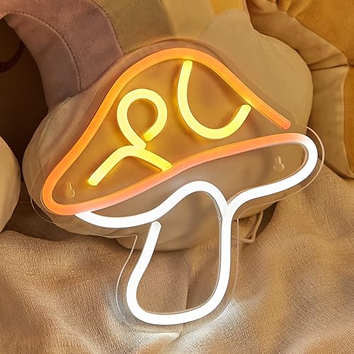 LED Neon Mushroom Cute Neon Sign, USB Powered Neon Signs Night Light, 3D Wall Art & Game room Bedroom Living Room party Decor lamp for Children Kids Girls Boys - RED 002