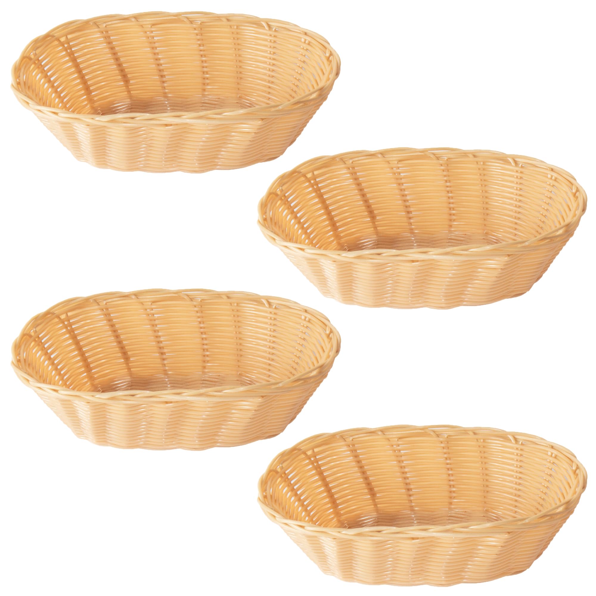 [Set Of 4] 23cm Oval Light Brown Poly-Rattan Basket