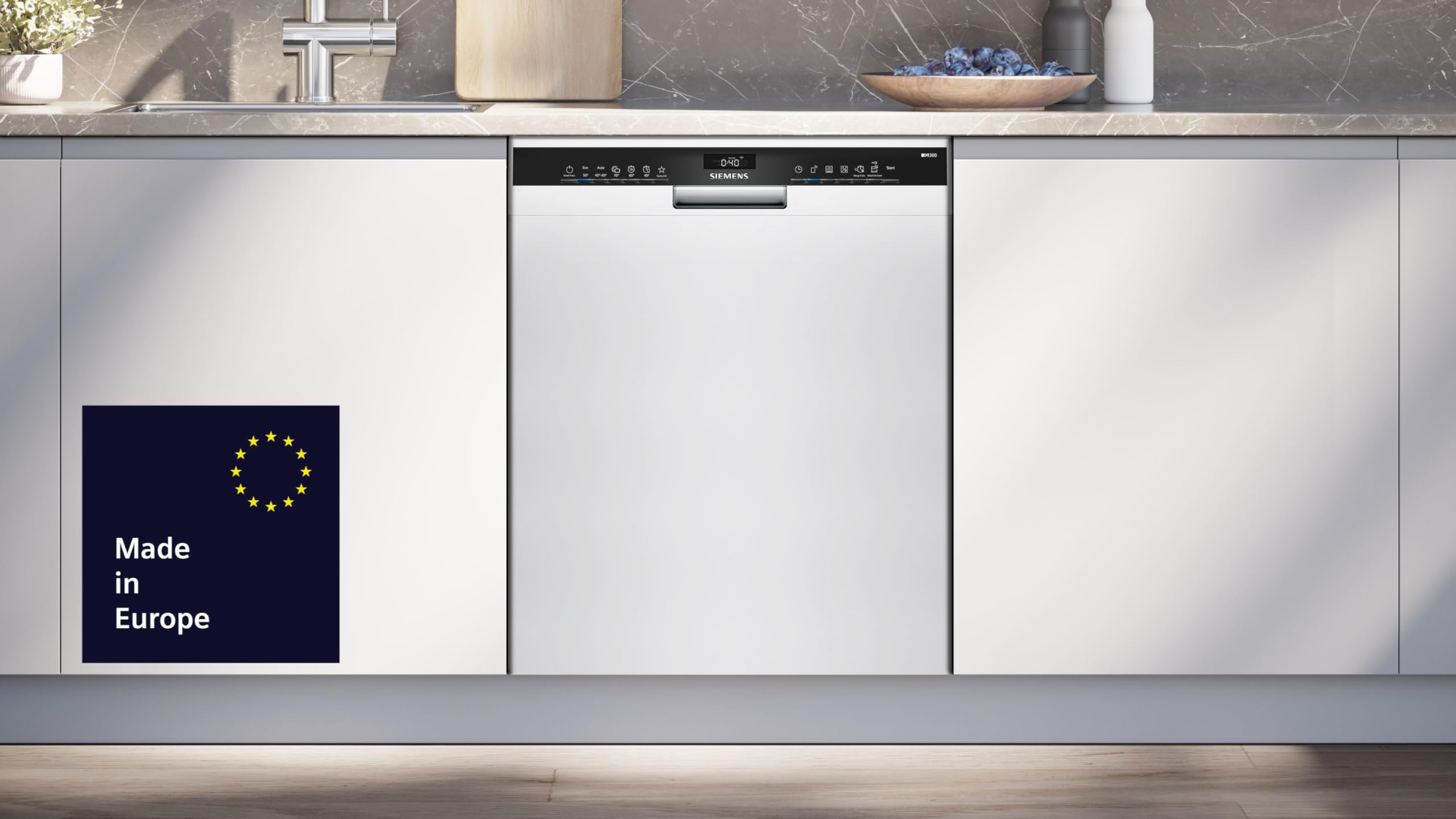Siemens iQ300 SN43HW03TE Unterbau Geschirrspüler 60 cm, Besteckkorb, smartStart, intensiveZone, varioSpeed Plus, Silence on Demand, HygienePlus, Home Connect, aquaStop, Weiß