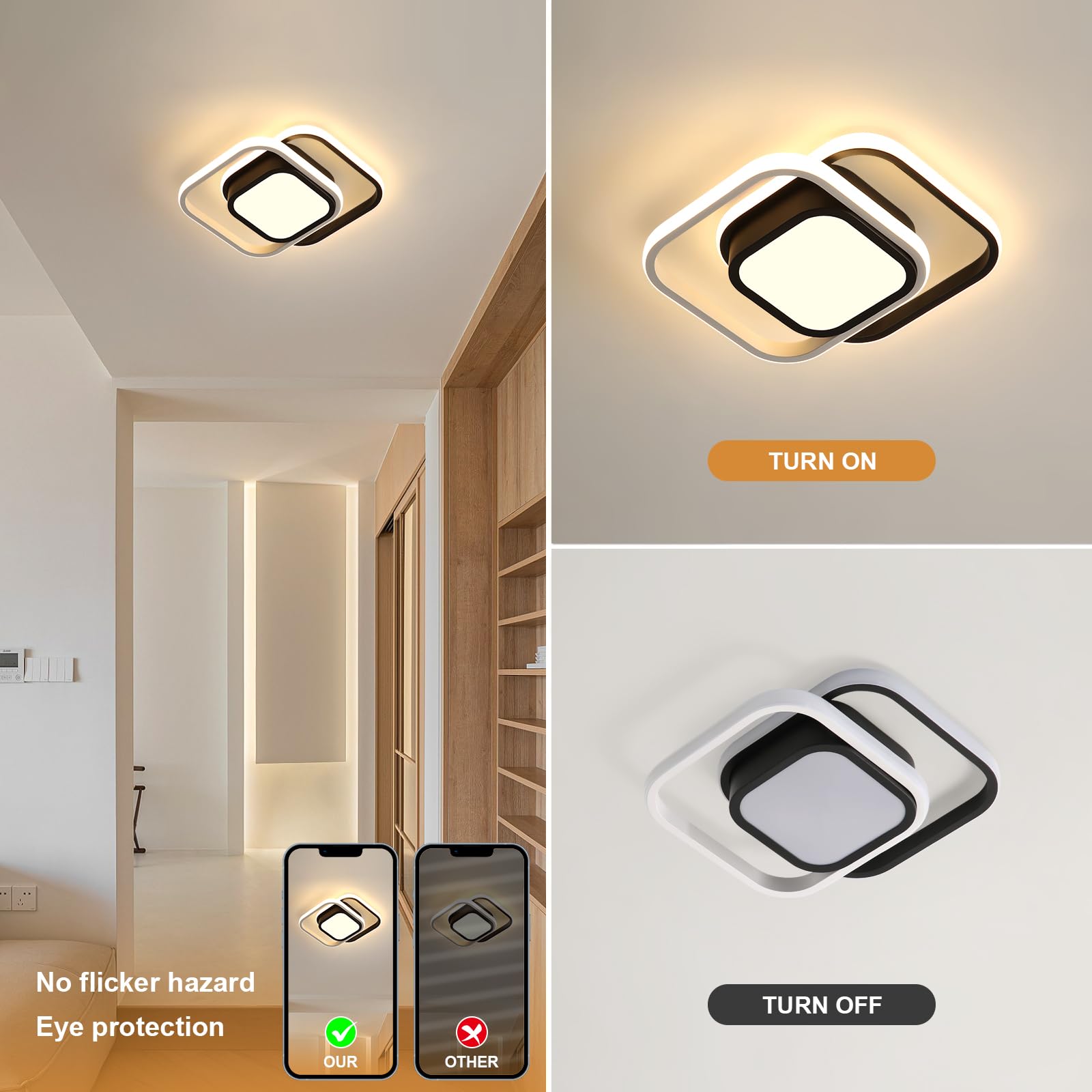 Seamoon Plafonnier LED Moderne, 32W Double Carré En Aluminium Lampe LED Plafond, 3000K Luminaire Plafonnier Blanc De Style Nordique, Pour Éclairage Intérieur