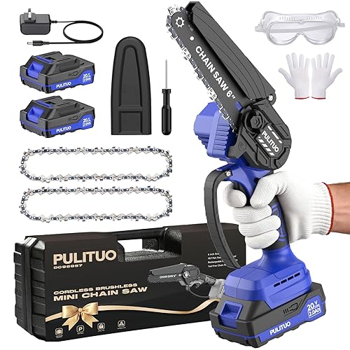 PULITUO Mini Tronçonneuse Sans Fil 6" Moteur Brushless, avec 2