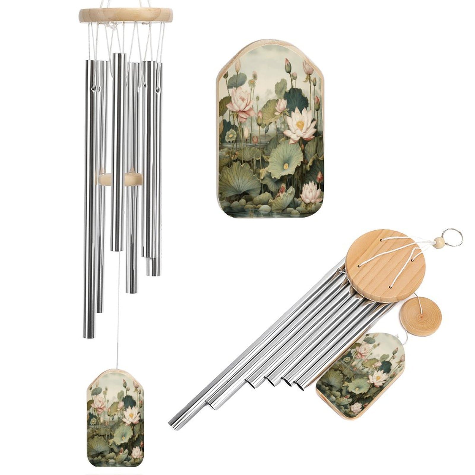 Btcowzrv Style Hand Drawn Flower Wind Chimes For Outside, Hanging Windchimes With 6 Aluminum Tubes, Memorial Wind Chime For Patio Backyard Garden And Outdoor Decor