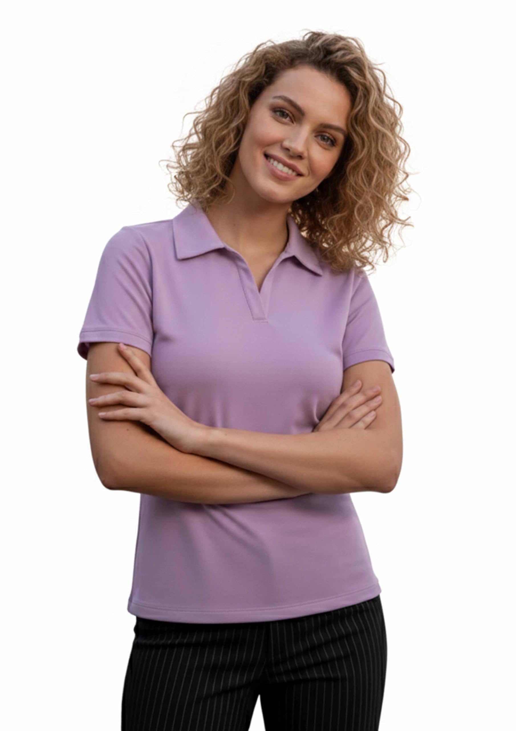 Pure Cotton Regular Fit Plain Solid Classic Polo Collar Half Sleeve T-Shirt for Women-image-40