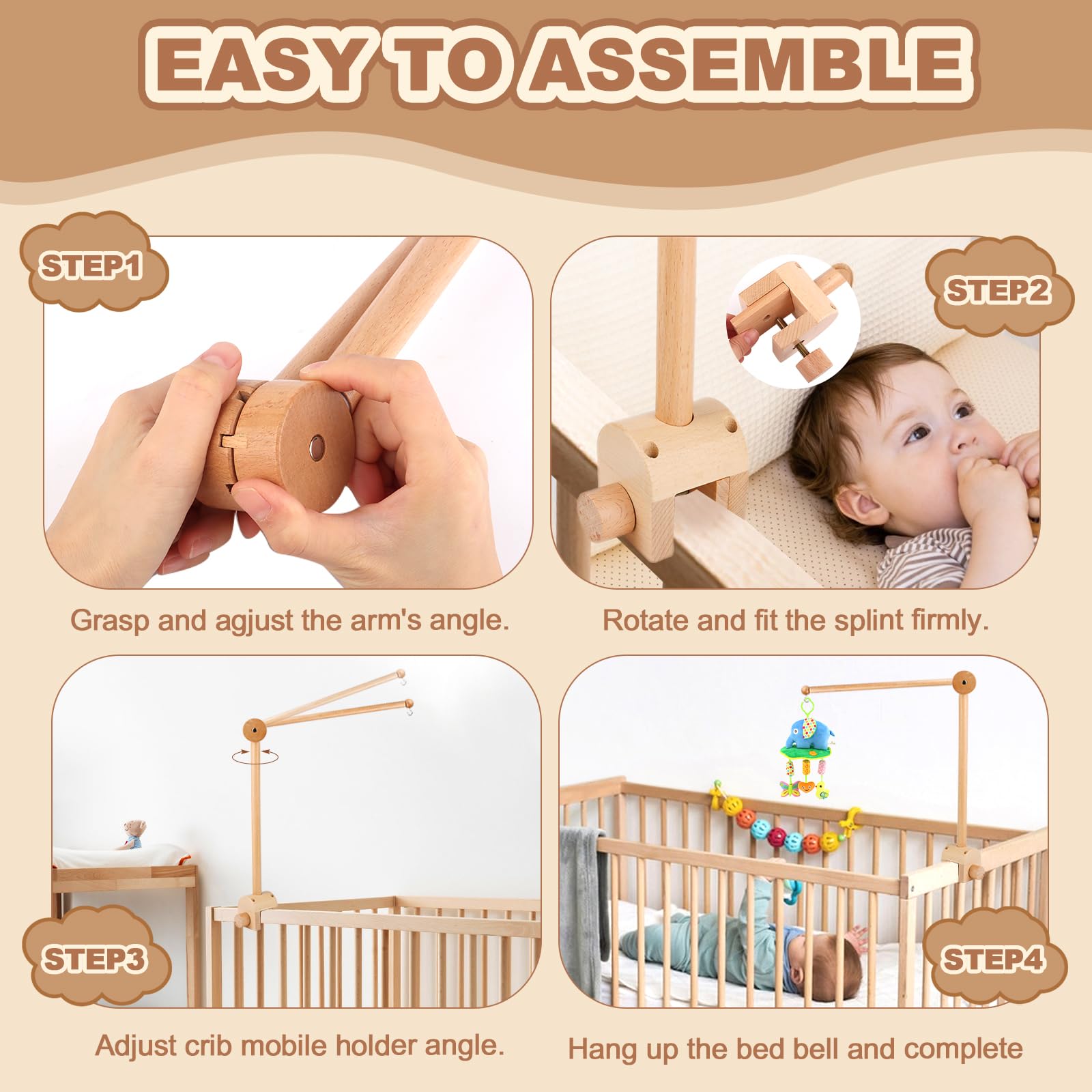Supporto mobile in legno per lettino, supporto mobile per fasciatoio, decorazione per la cameretta dei bambini, personalizzato, supporto per cellulare, asta per appendere i campanelli eolici