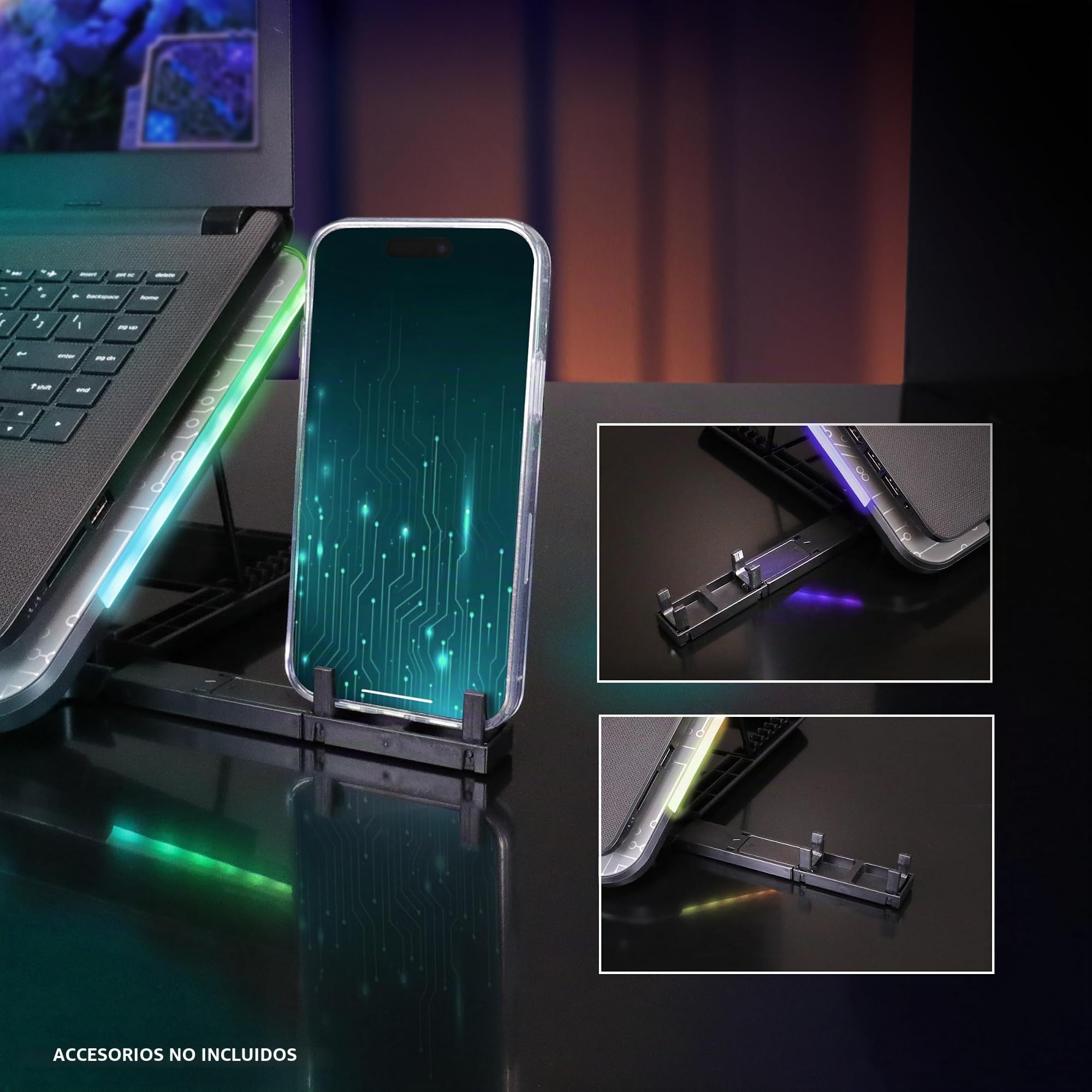 ENHANCE Gaming Voltaic 2 Base de Enfriamiento para Computadora Portátil - 6 Ventiladores LED Azules, 7 Configuraciones de Altura, Iluminación RGB - Base de Enfriamiento Parte Superior de Metal