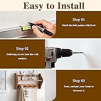 Vista 9 de Ganchos de pared de madera maciza 100% con estante, perchero rústico con estante montado en la pared, estantes de decoración de granja con 4 ganchos