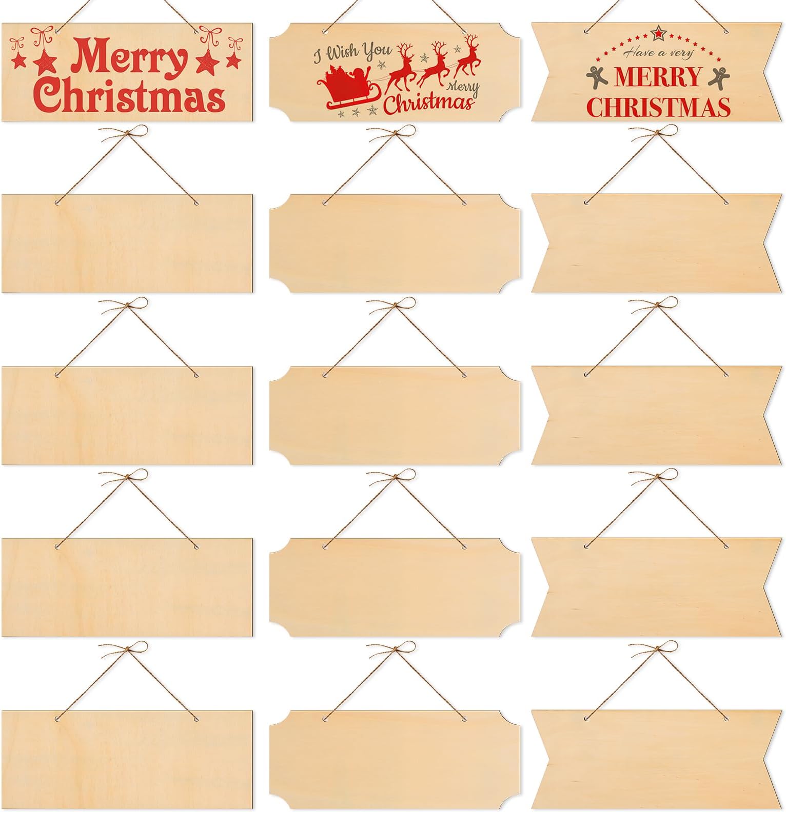 15 Pieces Unfinished Hanging Wood Sign Blank Hanging Decorative Wood Plaque Wooden Slices Banners with Ropes for Christmas Ornament DIY Home Crafts Supplies