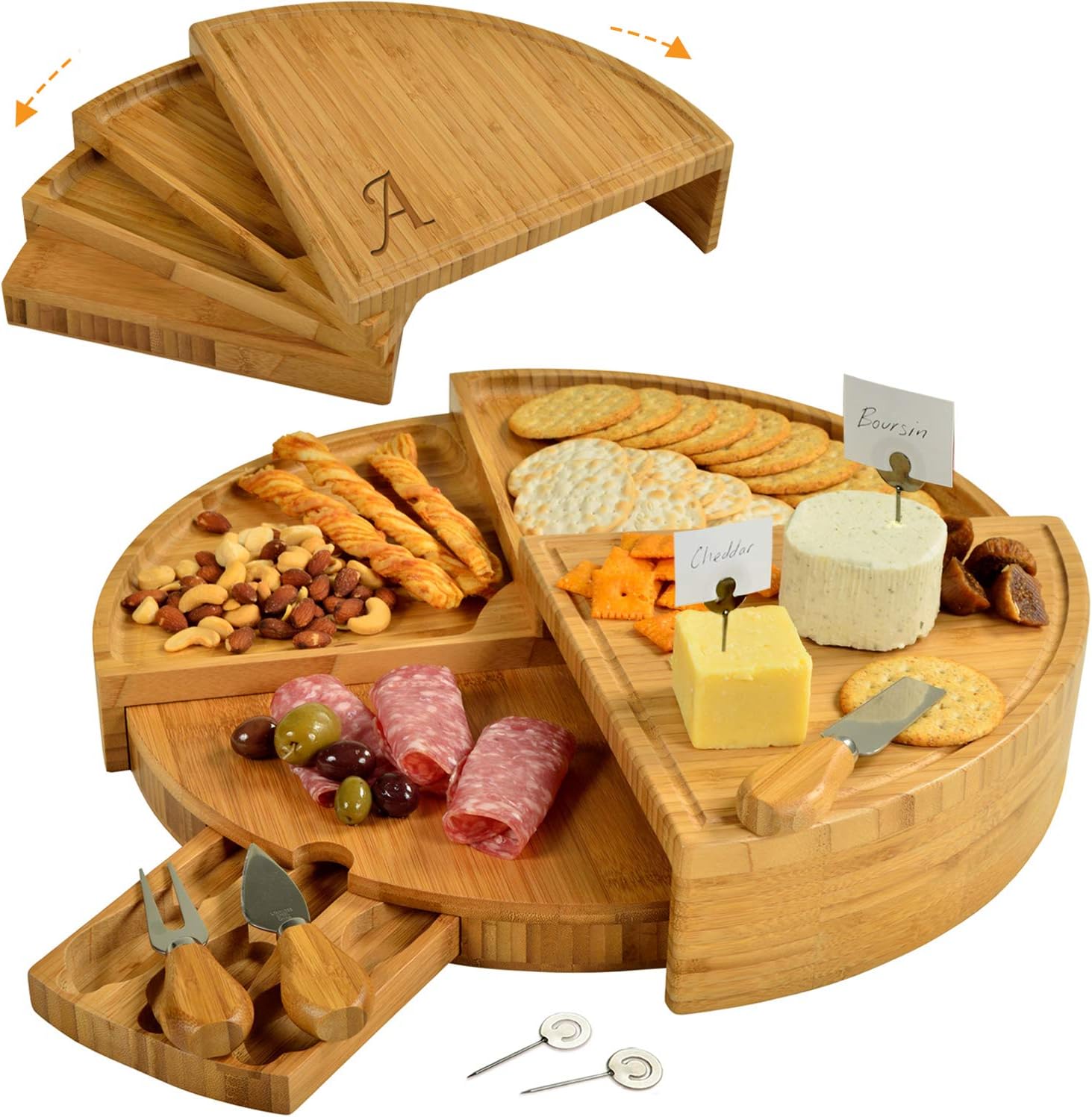 Picnic at Ascot Personalized Charcuterie Board. Unique Patented Design Saves Storage Space & Stores Tools. Wedding Gift, Housewarming, Birthday, Graduation