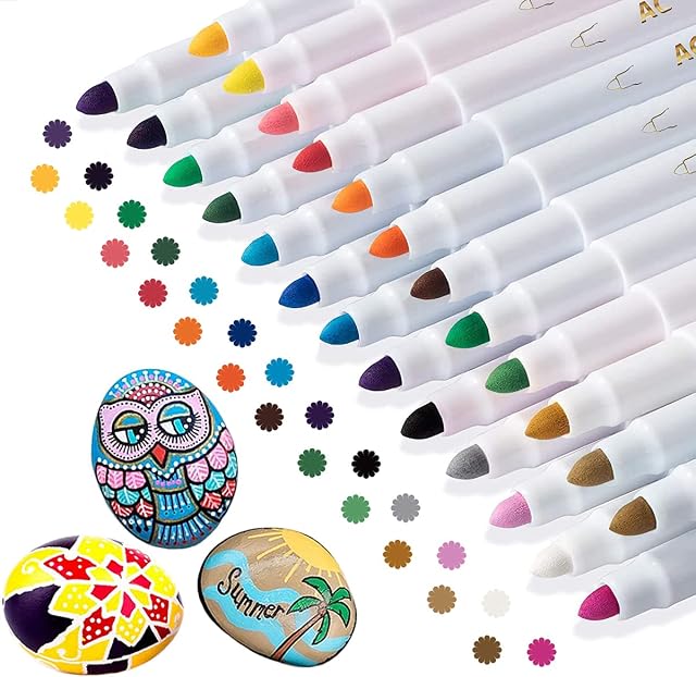 Funnasting Acrylic Paint Pens, 25 Colour Acrylic Rock Painting Kit Marker Pen for Painting, Glass, Stones, Wood, Ceramic, Fabric, Mugs, Gift Card, Water Based Fine Tip Paint Pens