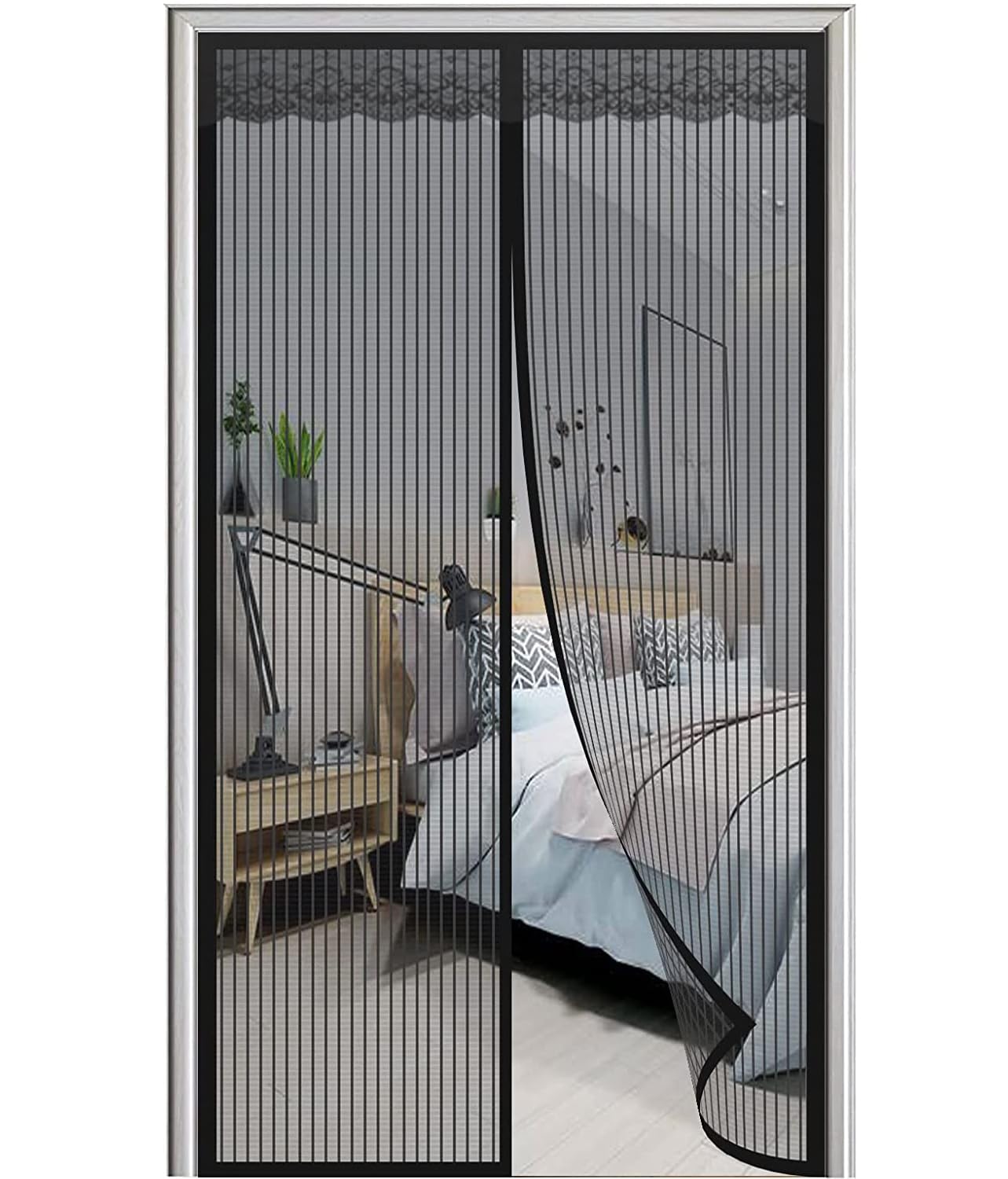 Magnet Fliegengitter Tür – 215x255 Cm, Grau, Selbstschließend, Ohne Bohren