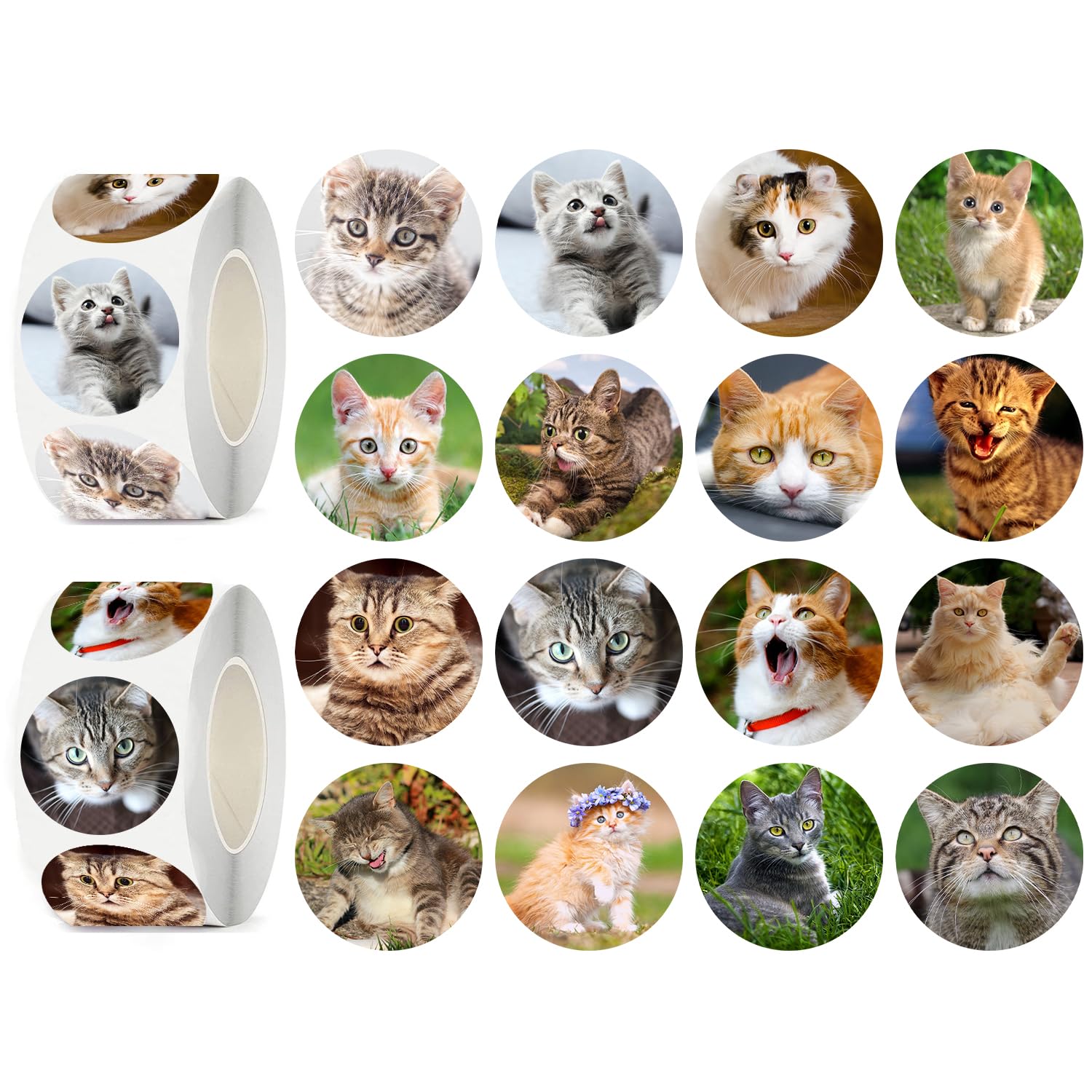 UVUXO 600 Pcs Cat Stickers for Kids- 1.5 Inch Round Stickers Roll 16 Tyles Cute Kitten Kindergarten Stickers Teacher Sticker for Kids Birthday Party