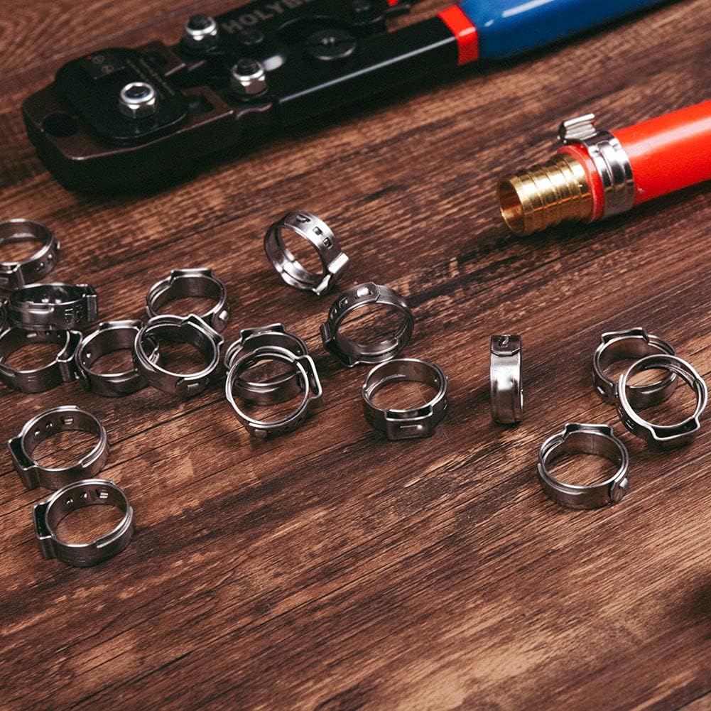 HOLYBEAR 1/2 Inch PEX Cinch Clamp, Stainless Steel Crimp Rings Pinch Single Ear Hose Clamps for PEX Tubing Pipe Fitting Connections (50 pcs)