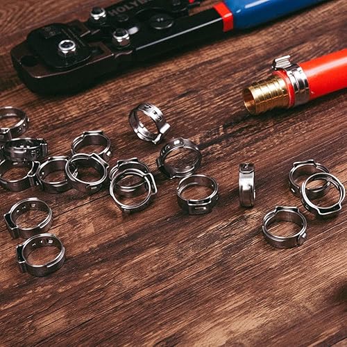 Miniatura 5 de HOLYBEAR 50 abrazaderas PEX de 38 pulgadas de acero inoxidable con anillos de crimpado para conexiones de tubería PEX