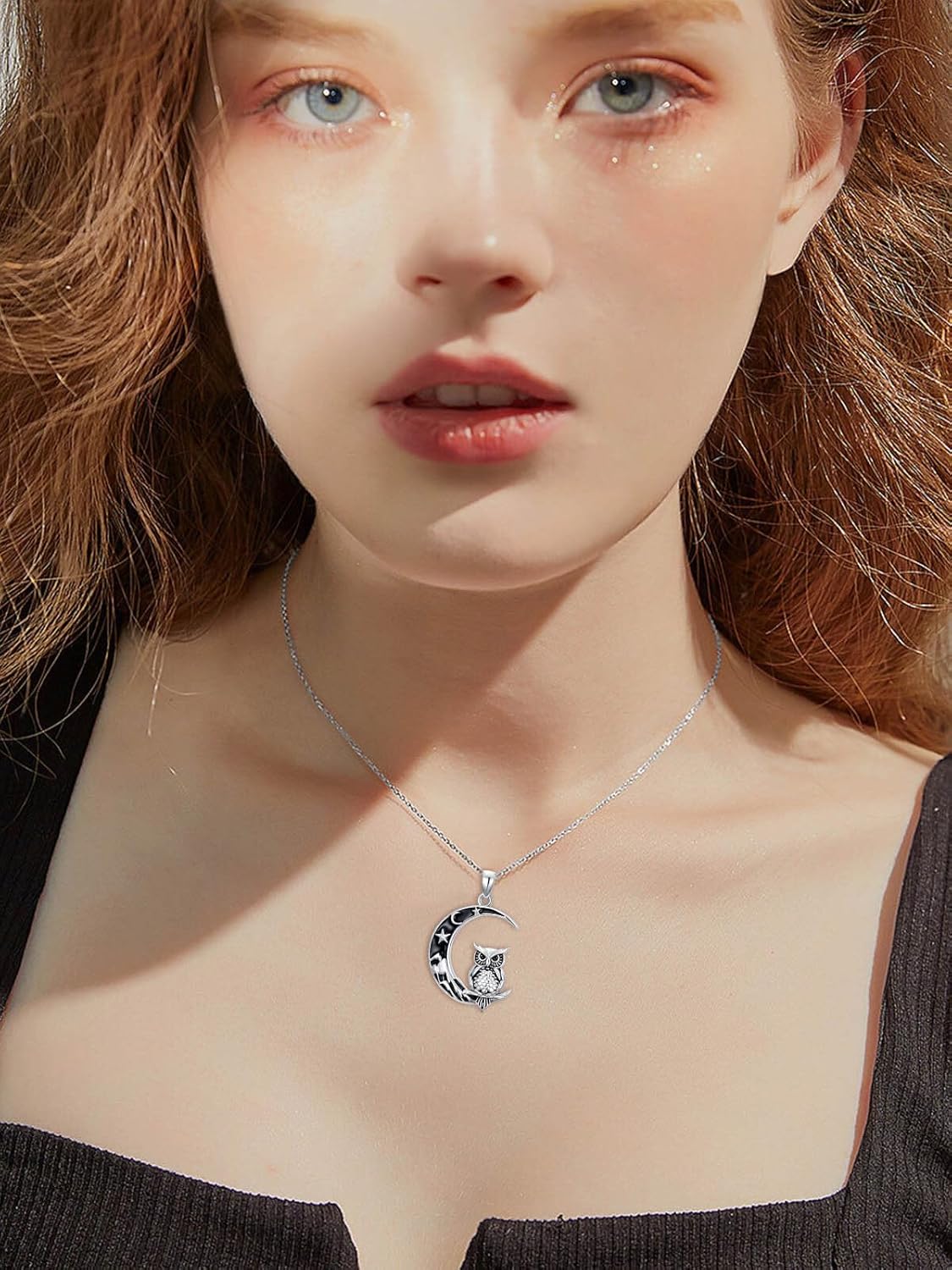 WINNICACA Gothic Jewelry Black Cat Wolf Raven Owl Pendant Necklace 925 Sterling Silver Crescent Moon Necklace for Women Black Jewelry Gifts for Women Halloween Birthday Gift - Image 3