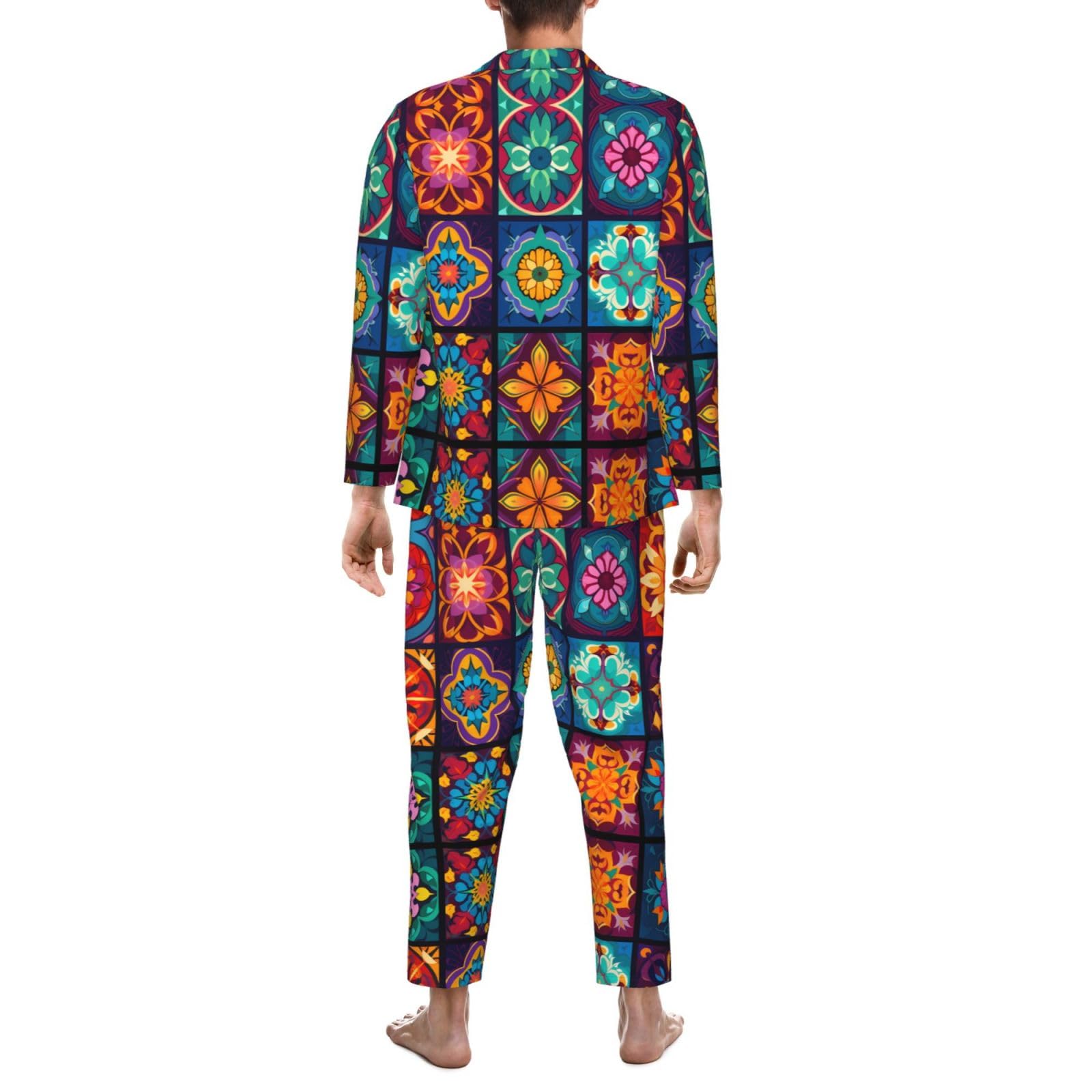 Set pigiama a maniche lunghe morbido stampato da uomo con motivo arcobaleno, abbigliamento casual