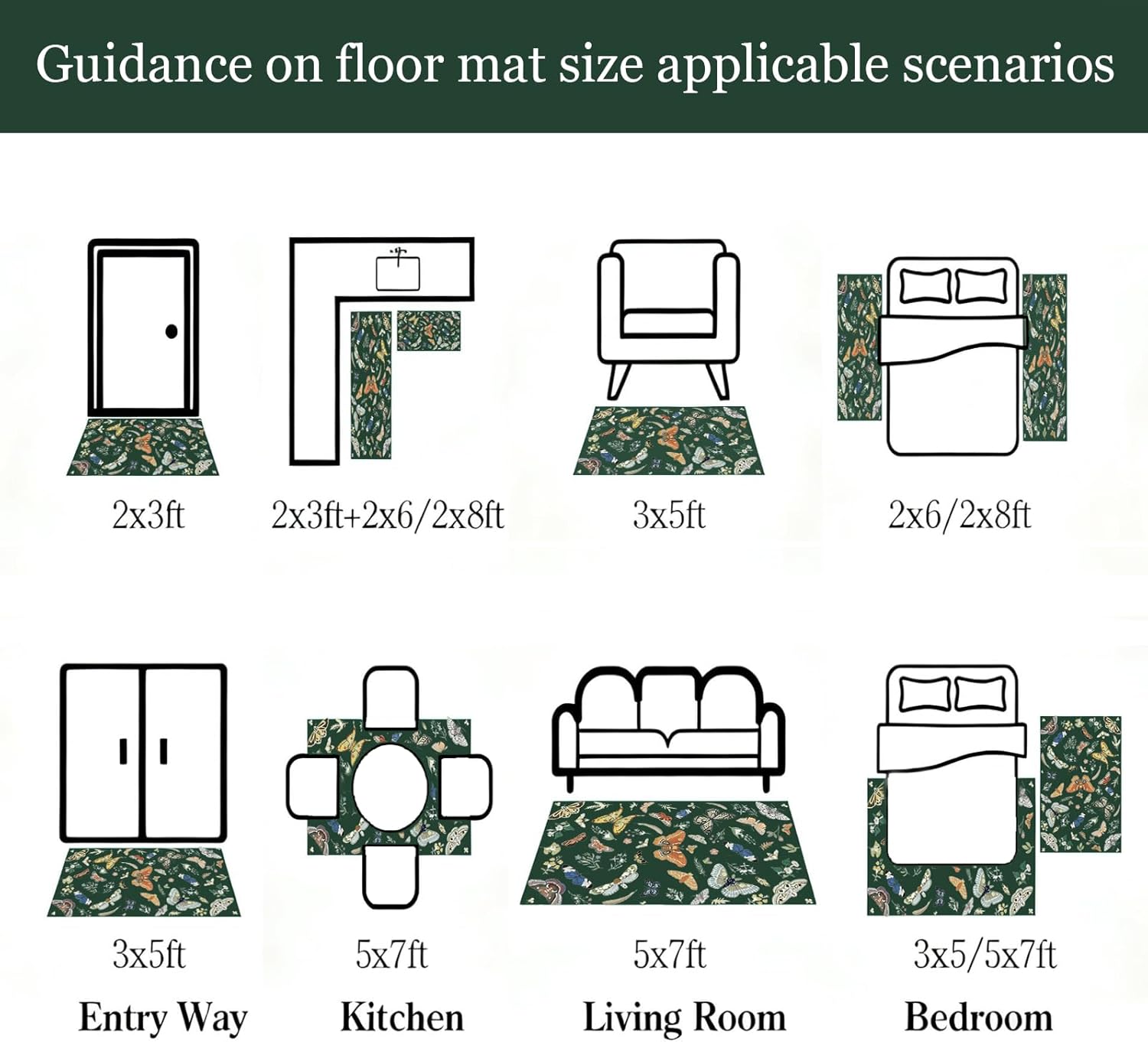 Insect Floral Print 5x7 Area Rug Green, Washable Boho Carpet for Living Room Bedroom, Soft Low Pile Non Slip Rug, Stain Resistant Throw Carpet for Nursery, Dining Room, Kids Room Home Decor - Image 9