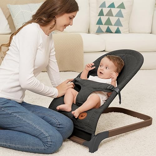 Miniatura 2 de ANGELBLISS Bouncer para bebés, asiento inflable portátil para bebés, asiento hinchable para bebés con tela de malla, vibraciones naturales (rosa